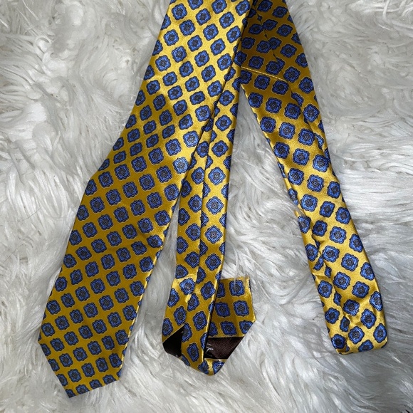 Ermenegildo Zegna Silk Tie Made in Italy yellow/blue diamond medallion print - Picture 2 of 10